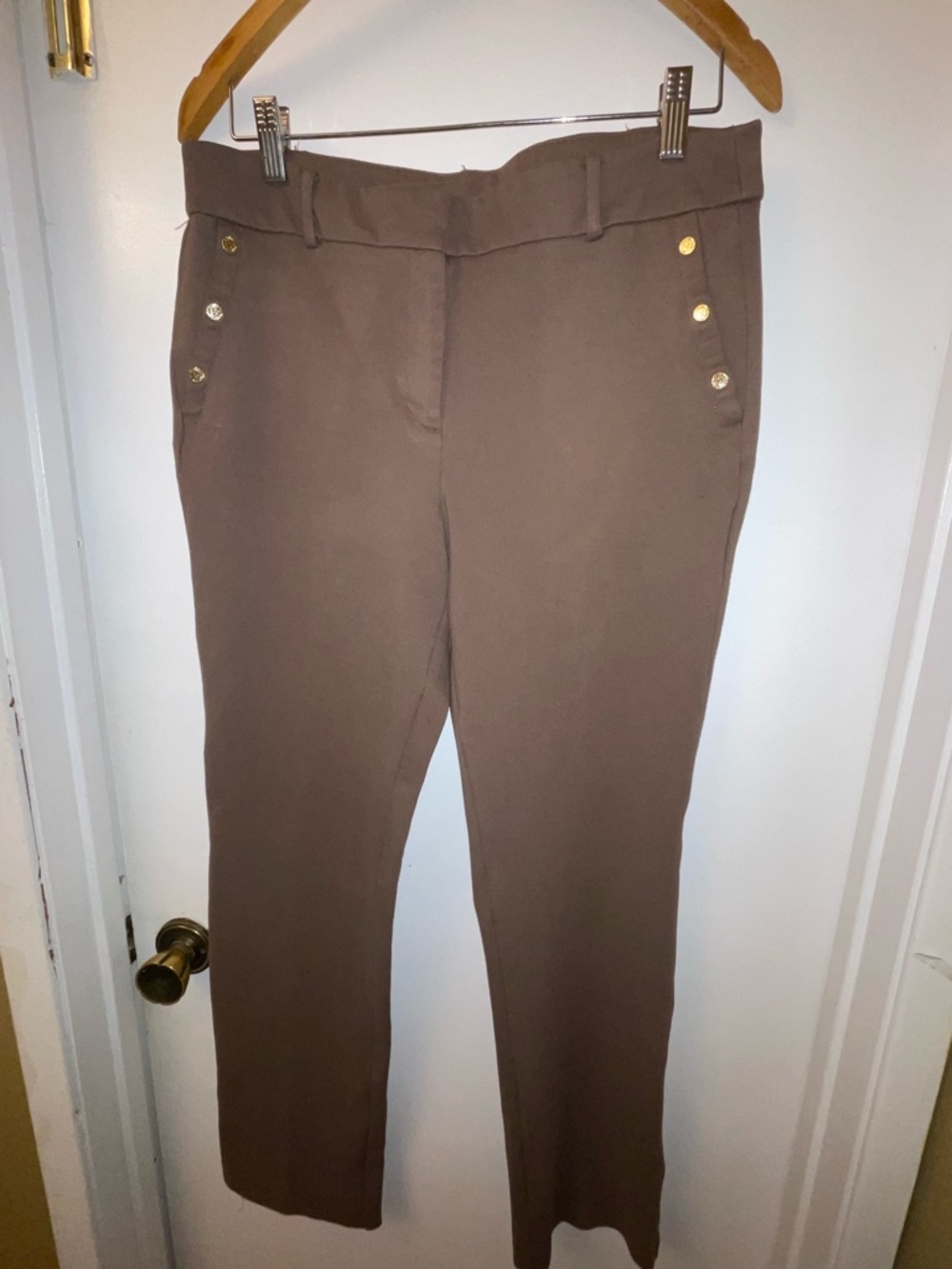 Anne Klein Brown Boot-Cut Pants with Gold Accents
